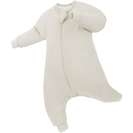 PurComfy Baby Sleep Sack with Feet, Long Sleeve 1.0 TOG Baby Sleeping Bag with Legs, 2-Way Zipper Wearable Blanket for Walkers, Oat