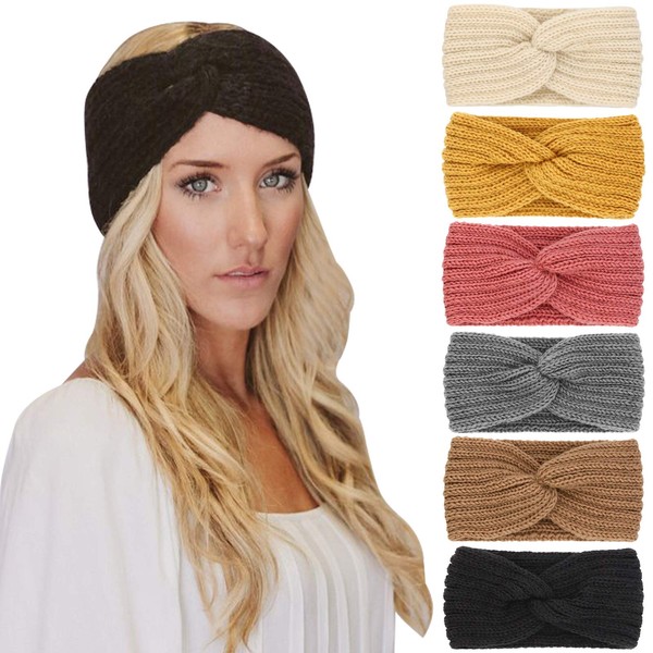 Dreshow Women's Winter Crochet Headbands, Knitted Elastic Headband, Ear Warmer, Pack of 6, Pack of 4 F-2,