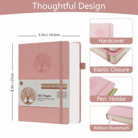 Dzhzal Tree Pattern Lined Notebook A5 365 Pages College Ruling 100gsm Thick Notebooks for Writing, Hardcover Leather Diary for Women and Men for Work, Business, School