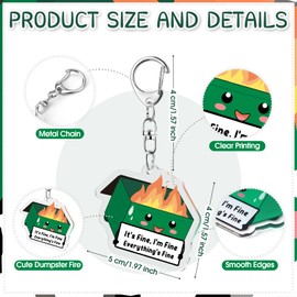 Ferreve 20 Pcs Dumpster Fire Acrylic Keychains Employee Emotional Support Appreciation Gifts Bulk for Coworkers (Green)