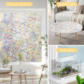 Myscheri Window Privacy Film, Rainbow Window Clings Cover, Decorative 3D Decals, Static Cling Sticker, Non-Adhesive and No Glue for Anti UV Size 35.4 x 157.4 Inches