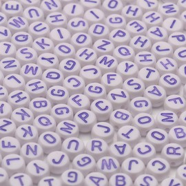 Xilitata Purple Letter Beads Alphabet Letters White Round Bead, 4x7mm 1200pcs, Flat Letter Beads Purple Friendship Bracelets Making Kit Beads for Bracelets Purple Beads with Box