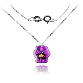 Handmade Flower Butterfly Pendant with Adjustable Chain Necklace for Women (Style 17 - Pansy Violet Silver)