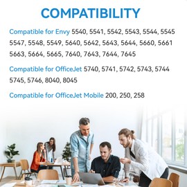 62XL Ink Cartridge Combo Pack Compatible for HP Ink 62 Black and Color Compatible for Envy 7640 7645 5660 5540 5640 5642 5665 OfficeJet 8040 5740 5746 250 200 5745 Inkjet Printer, Print, Scan, Copy