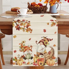 Bonhause - Camino de mesa de gnomos de calabaza de otoño, 13 x 90 pulgadas, hojas de arce de otoño, girasol, Acción de Gracias, cocina, comedor, decoración para interiores y exteriores, decoración de
