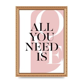 Lithobee - All You Need Is Love - Printed Wall Art Design in Sizes A2, A3 & A4 Framed in a Stylish Quality Coloured Frame or Unframed (A4 Gold Ornate Frame)