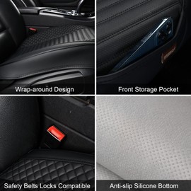 TIEHESYT Black Leather Seat Covers for Cars, 2PCS Seat Cover Front Bottom Seat Cushion Cover, Universal for Most Vehicles, Automotive Interior Seat Protector, Car Seat Cover for Men and Women