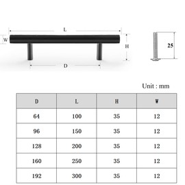 Drenky 2 Pack Kitchen Cupboard Handles, Kitchen Door Handles 64mm Hole Centre Stainless Steel T Bar Handles Matte Black Kitchen Handles with Screws for Wardrobe Cabinet Drawer