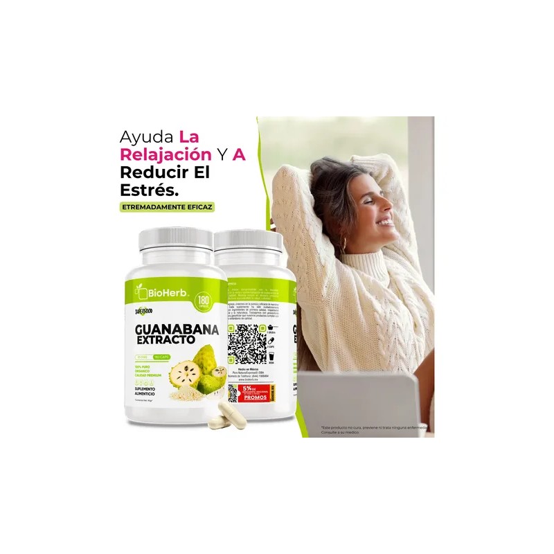 Guanábana Extracto 100% Puro Bioherb 180 Capsulas De 500mg