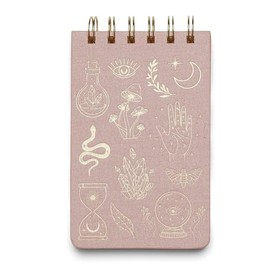 DesignWorks Ink 3.5'' x 5.75'' Wire-Bound Spiral Pocket Notepad Memo Book with 80 Lined Sheets, Pink Mystic Icons