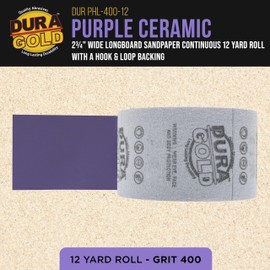 Dura-Gold Premium 400 Grit Purple Film Ceramic Longboard Sandpaper, 2-3/4" Wide Continuous 12 Yard Roll - Hook & Loop Backing for Auto & Woodworking Air File Long Board Sanders, Hand Sanding Blocks