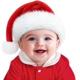 Ambandier Baby Christmas Santa Hat for Infant Newborn, Toddler Soft Plush Classic Xmas Holiday Hat, Thicken Comfortable Velvet Santa Claus for Christmas New Year Festive Theme Party
