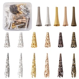 Cheriswelry 170pcs Tibetan Iron Long Filigree Flower Spacer Bead Caps 3 Styles Metal Bead Cones End Caps Spacer Terminators for Jewellery Earring Making