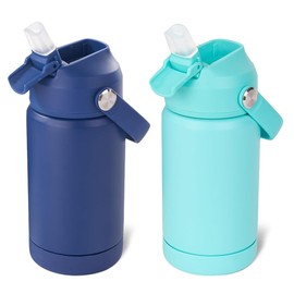 Fijinhom Kids Water Bottle, 360ml/12oz, Stainless Steel Insulated Water Bottle with Straw, Vacuum Leakproof, Kids Water Bottles for School Boys Girls,BPA Free,Blue + Green 2 Piece Set