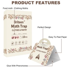 Pantry Moth Traps 10-Pack Safe and Effective for Food and Clothing- Glue Traps with Pheromones for Wool Closet Carpet Food and Cupboard K01