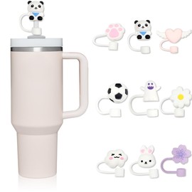 Ruayia 9 Stück Strohhalm Abdeckungen, Wiederverwendbare Cartoon Strohhalm Abdeckung mit Silikon Strohhalmspitzen Abdeckungen, Staubgeschützter Strohhalm Abdeckungen für Alle 10MM Strohhalme