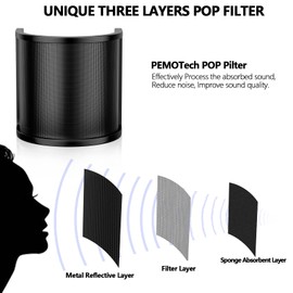 Pop Filter,PEMOTech [Upgraded Three Layers] Metal Mesh & Foam & Etamine Layer Microphone Windscreen Cover Handheld Mic Shield Mask,Microphone Accessories for Vocal Recording,Youtube videos,Streaming