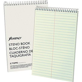 Ampad Spiral Steno Book, Gregg Rule, 6 x 9, Green Tint, 60 Sheets Per Notebook (25-270)