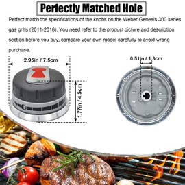DEEKOOL Upgraded 88848 Gas Grill Burner Knobs, Compatible with Weber Genesis 300 Series (2011-2016) Gas Grills, 3 Pack