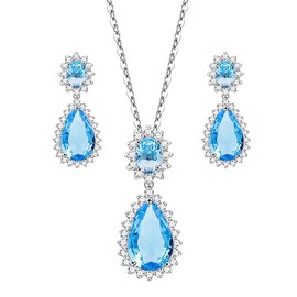 Lavencious Teardrop Dangle 16" Necklace & Earrings Set for women Trendy AAA Cubic Zirconia For Women (Aqua Blue)