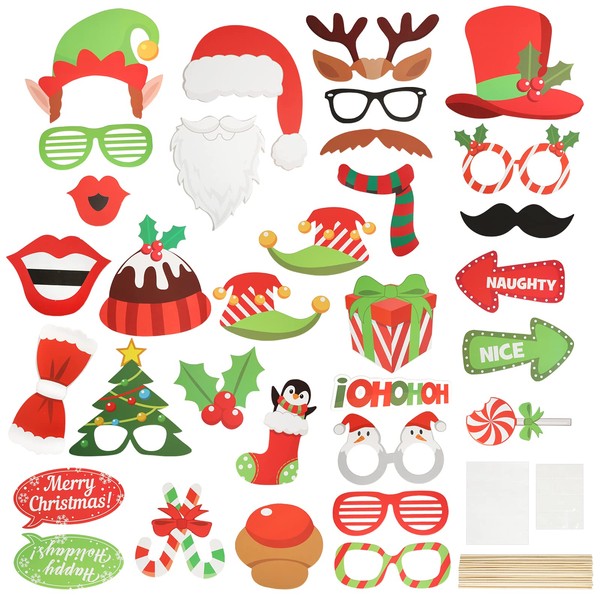 HONMOK 60 Pieces Christmas Props for Photobooth, Christmas Photo Props,
