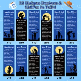 Haooryx Man of God Religious Christian Bookmarks - 120Pcs Father's Day Book Marks Bible Verse Page Marker Gift Tag for Father's Day Dad's Birthday Party Gifts School Student Reward Teacher Supply