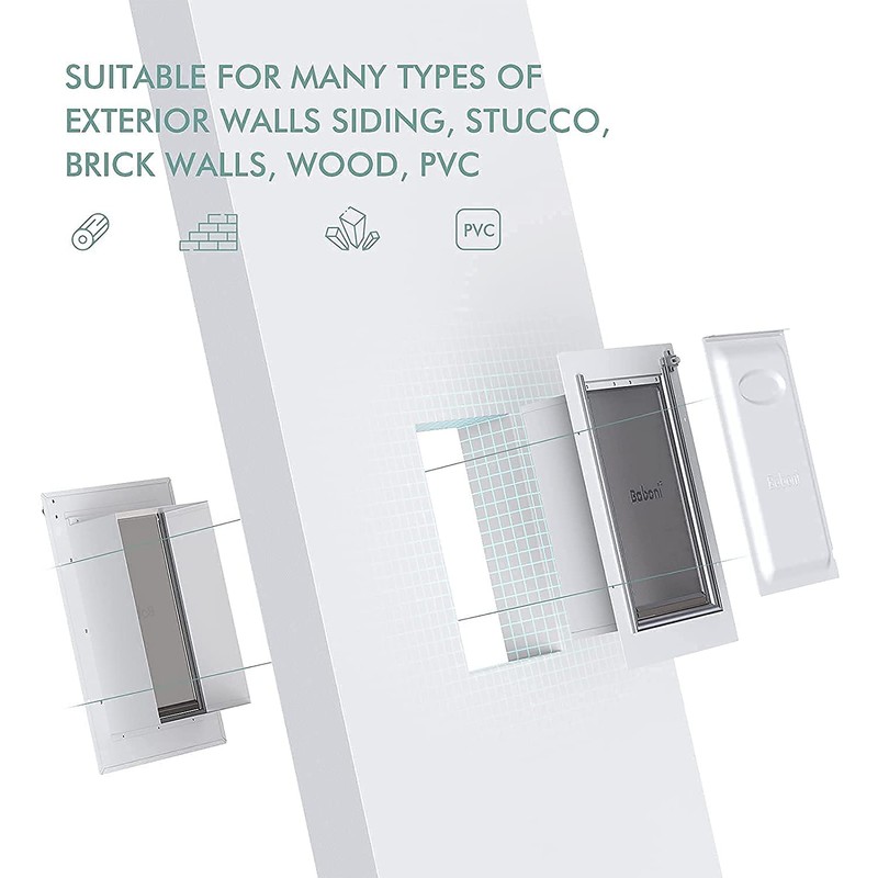 Baboni Pet Door for Wall, Steel Frame and Telescoping Tunnel,