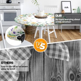 Kamoor Floral Round Fitted Tablecloth with Elastic Edge Eucalyptus Leaves Round Outdoor Tablecloth Waterproof Round Table Cover for Picnic Party Decor Fits 36"-40" Diameter Round Tables