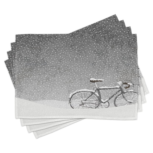 Ambesonne Winter Place Mats Set of 4, Bicycle Covered Snow
