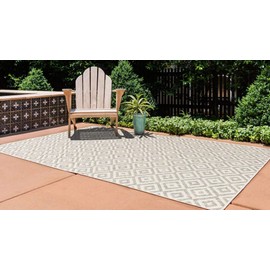 Unique Loom Jill Zarin Outdoor Collection Area Rug - Costa Rica (9' x 12' Rectangle, Light Gray/ Ivory)