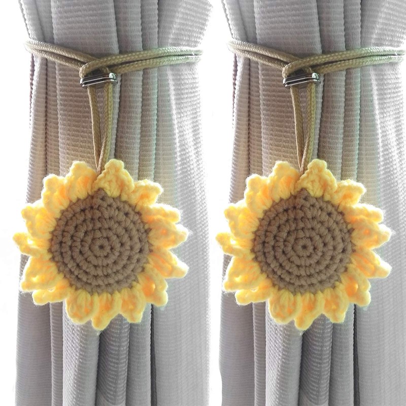 Paquete de 2 alzapaños de cortina de girasol de ganchillo