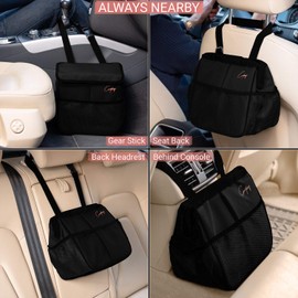 Creathing Car Trash Can Foldable, Waterproof | Organizer Bag or Garbage Can for Console/Seat (Medium, Black), 2 Gallons