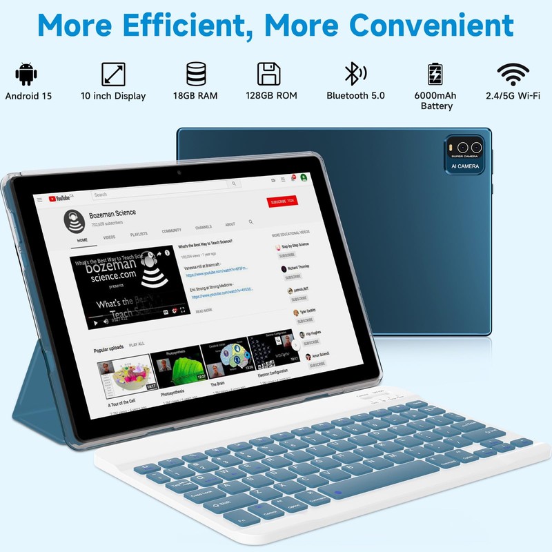 Android 15 Tablet, 10 Inch 18GB RAM+128GB ROM/ 2TB Expandable