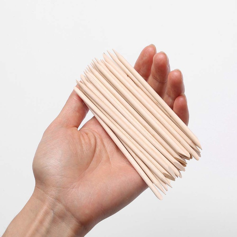 Borogo 100 Pcs Orange Wood Nail Sticks Double Sided Multi