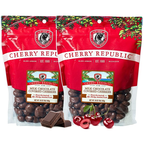 Cherry Republic Milk Chocolate Cherries - Authentic & Fresh Milk Chocolate Covered Cherries Straight from Michigan - 2 x 16 Ounces