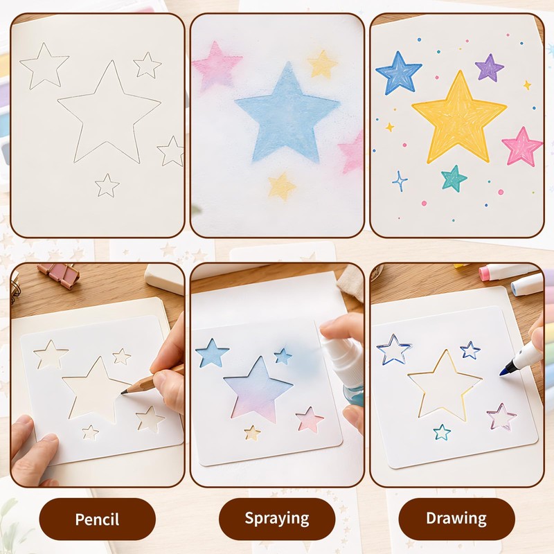 20 Pcs Star Stencils for Painting, Reusable DIY Star Drawing