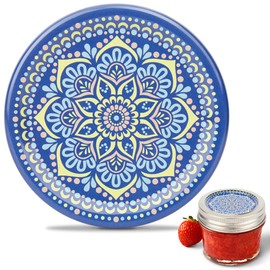 48 Pcs Regular Mouth Canning Lids 70MM for Mason Jars, Leakproof Button-Free Canning Jar Lids for Food, Jam, Fruits & DIY Decor, Blue Pattern Style