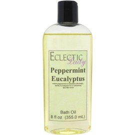 Peppermint Eucalyptus Bath Oil by Eclectic Lady - Scented Bath Oil - Relaxing & Moisturizing Bathing Oil - Fragrance Body Oil For Dry & Rough Sensitive Skin - Body Daily Nourishing Shower Oil (8 oz)