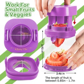 COKSDUPID Stainless Steel Fruit & Vegetable Cutter - Quickly Slice Strawberries, Grapes, Cherry Tomatoes & More - Detachable Bite Size Food Cutter for Toddlers - Purple