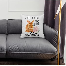 GICHUGI Just a Girl Who Loves Rabbits Pillow Cover 18x18, Gifts for Rabbit and Bunny Lovers, Girls