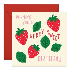 Strawberry Birthday Card for Her or Him - 'Berry Sweet Birthday' - Gifts for Friends, BFF, Bestie, Cousin, Colleague, Coworker - Berries - Comes with Fun Stickers