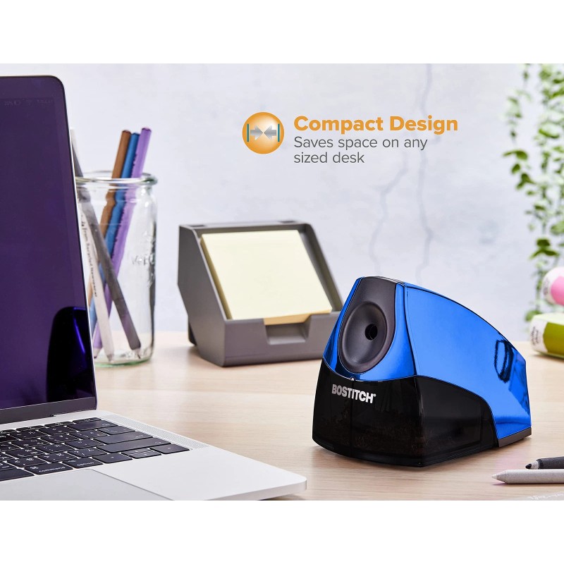 Bostitch Metallic Blue Electric Pencil Sharpener Compact Design Powerful Motor
