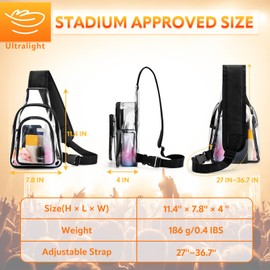 Senbers Clear PVC Sling Bag for Concerts Clear Purse Crossbody Stadium Bag Fanny Pack Stadium Approved for Women Men Stadium Events Concert Sport (Black)