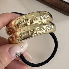 GETFACAI 4 PCS Ponytail Cuff, Gold Hair Cuffs, Hair Cuffs Gold, Hair Cuff Women's Ponytail Holder Elastic Hair Ties Hair Band for Thick Hair