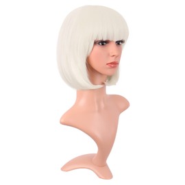 MapofBeauty 12 Inch /30 cm Fashion Lady Short Straight Synthetic Flat Bangs Bob Wig (Platinum Blonde)