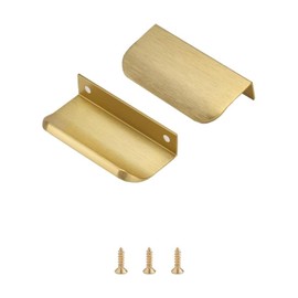 Satanga Edge Finger Tab Pulls for Cabinets Invisible Kitchen Concealed Aluminum Flat Hidden Drawer Pull Easy to Install Pack of 5 Brushed Brass 3.15inch 80mm Overall Length
