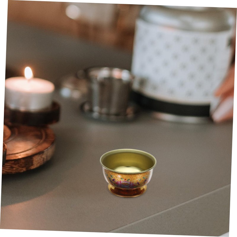 Ciieeo 7pcs Holy Water Offering Cup Copper Lotus Pattern Buddhist