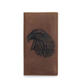QIHEOS Leather Checkbook Cover Eagle Rodeo Wallet for Men Long Western Cowboy Wallet Men's Gift (Brown)