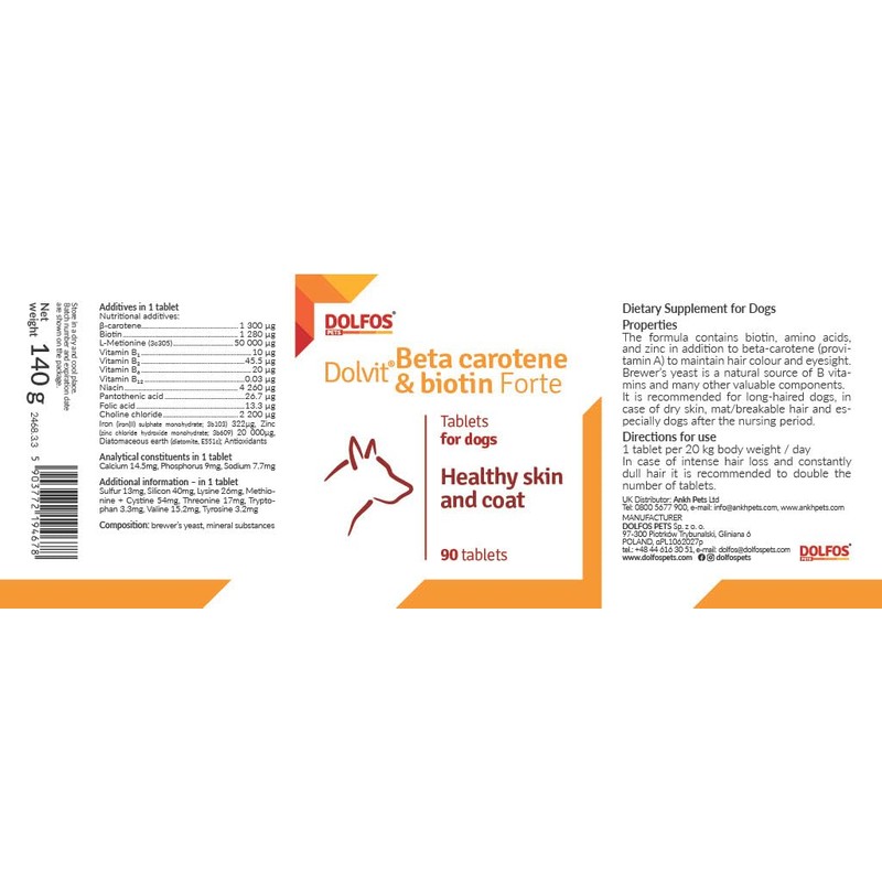 Dolvit Beta Carotene Biotin Healthy Skin Shiny Coat Dogs 90