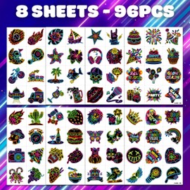Neon Let Glow In The Dark Temporary Tattoos for Kids - Colorful Designs, 96 PCS - Perfect for Themed Birthday Party Supplies Decorations Favors Decor – Fun Stickers Tattoo Gifts for Boys Girls Rewards